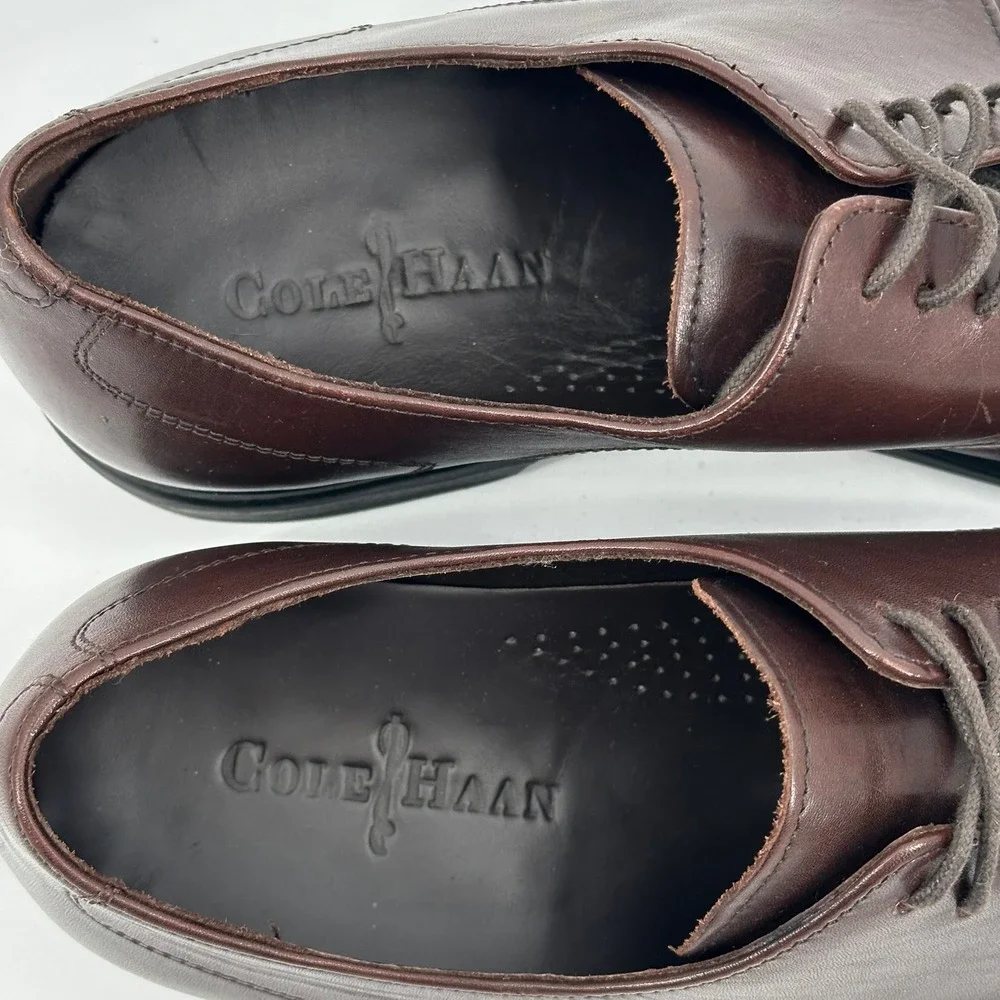 Cole Haan Mens Dark Brown Leather Apron Toe Derby Dress Shoes Size 11 M